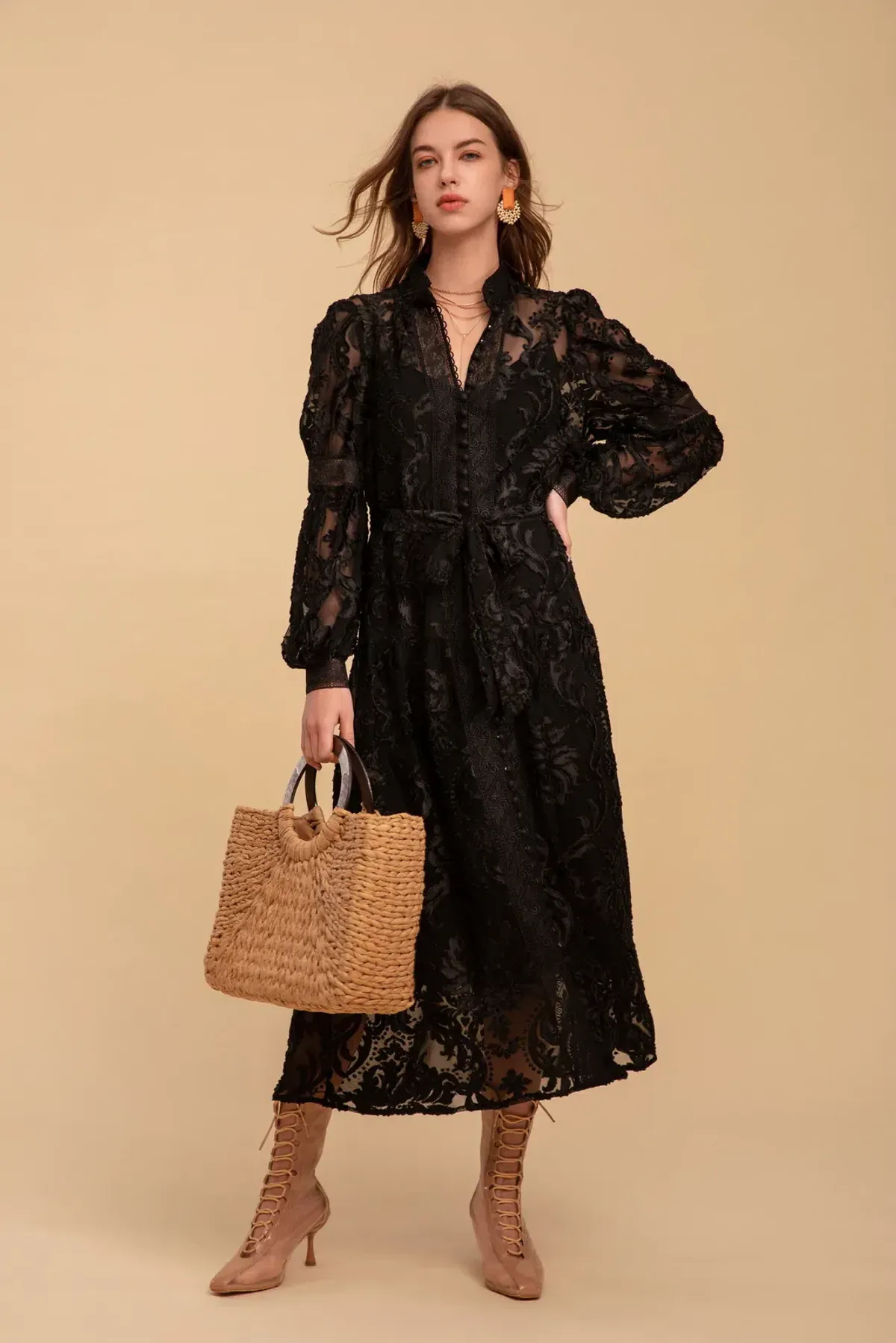 GDS Lila Lace Midi Dress Black Size 10 - Image 1