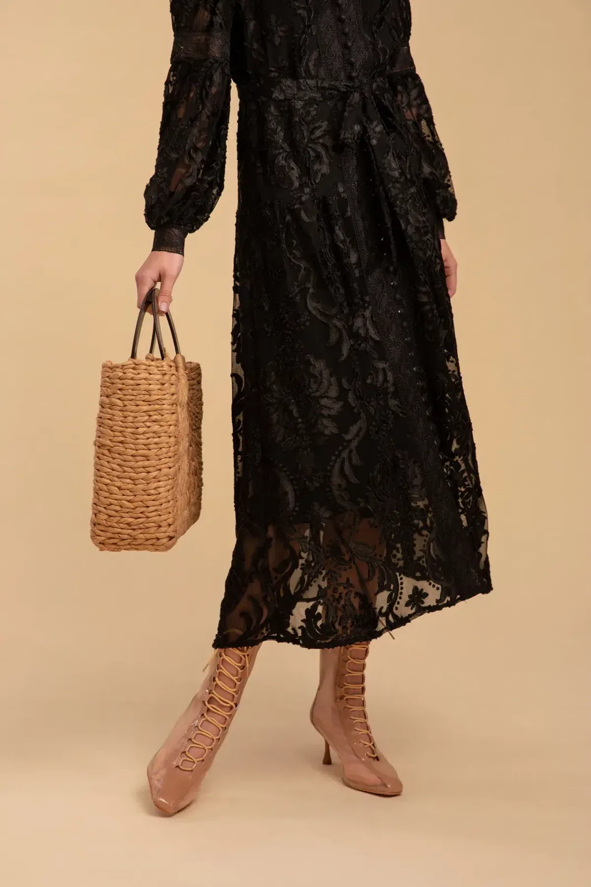 GDS Lila Lace Midi Dress Black Size 10 - Image 3