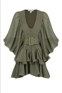 Shona Joy Charlotte Plunged Draped Mini Dress in Khaki Size 10 for rent on The Volte - image 6