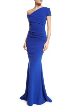 Talbot Runhof Moa Ruched Stretch-Crepe Gown Blue Size 6  for rent on The Volte - image 1