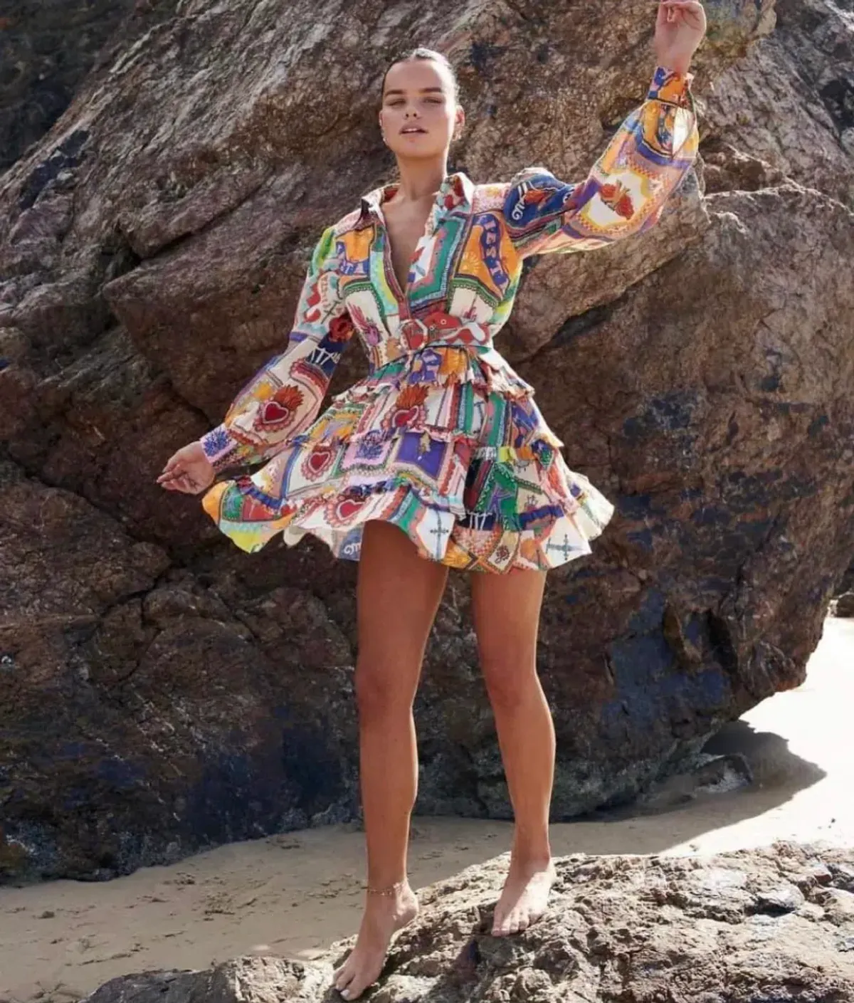 Kate Ford | Viatoris Layered Mini Dress Wayfarer Print Size 10  - Image 2