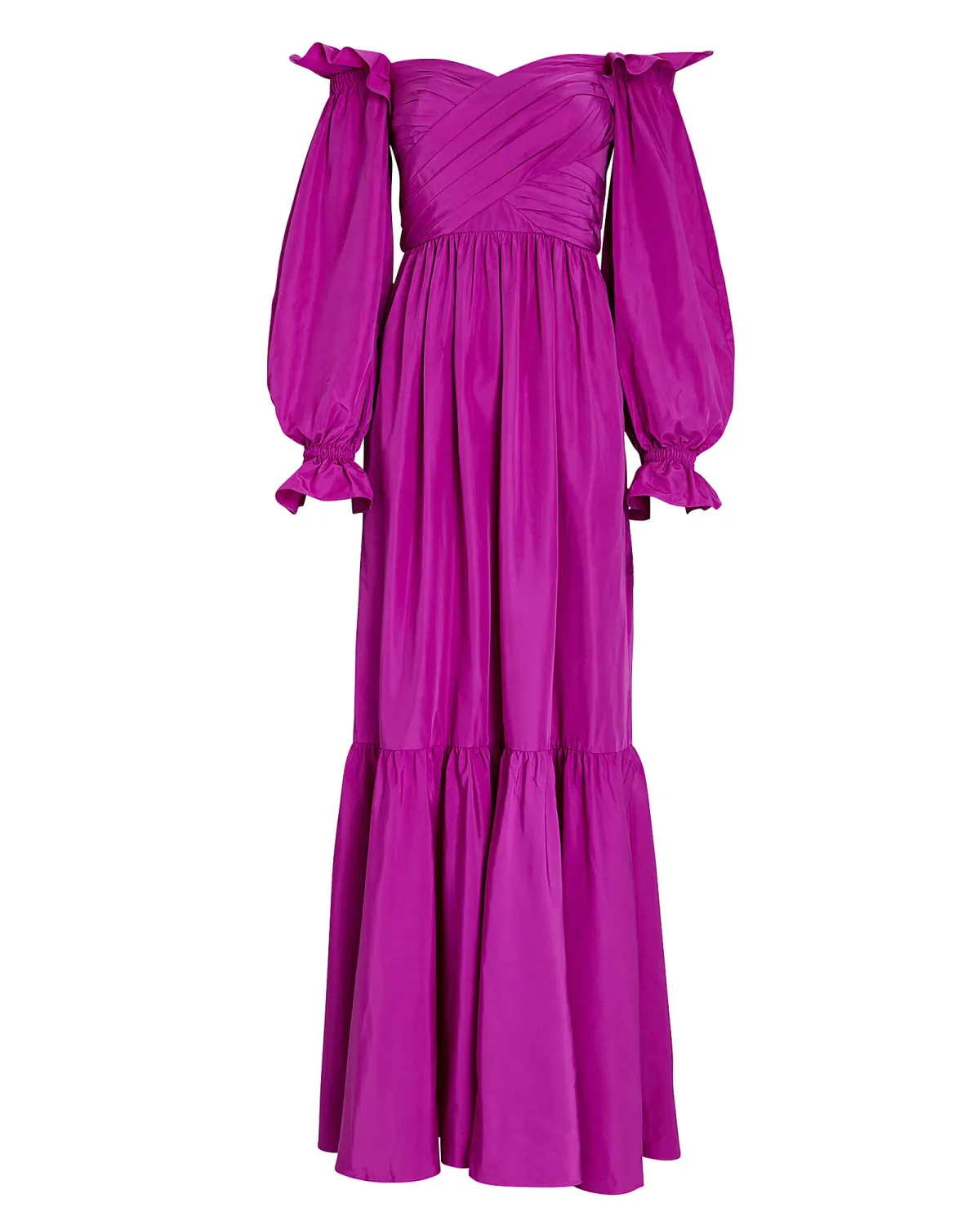 Self Portrait Off-the-shoulder ruffled taffeta gown Purple Size AU 12 - Image 4