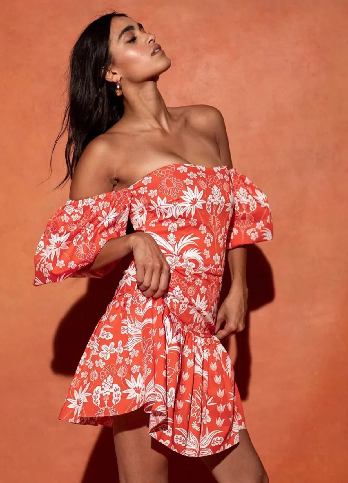 Borgo De Nor Ziggy Off The Shoulder Floral Print Mini Dress Red Size AU 8 - Image 3