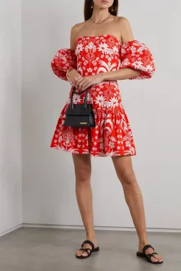 Borgo De Nor Ziggy Off The Shoulder Floral Print Mini Dress Red Size AU 8 for rent on The Volte - image 1
