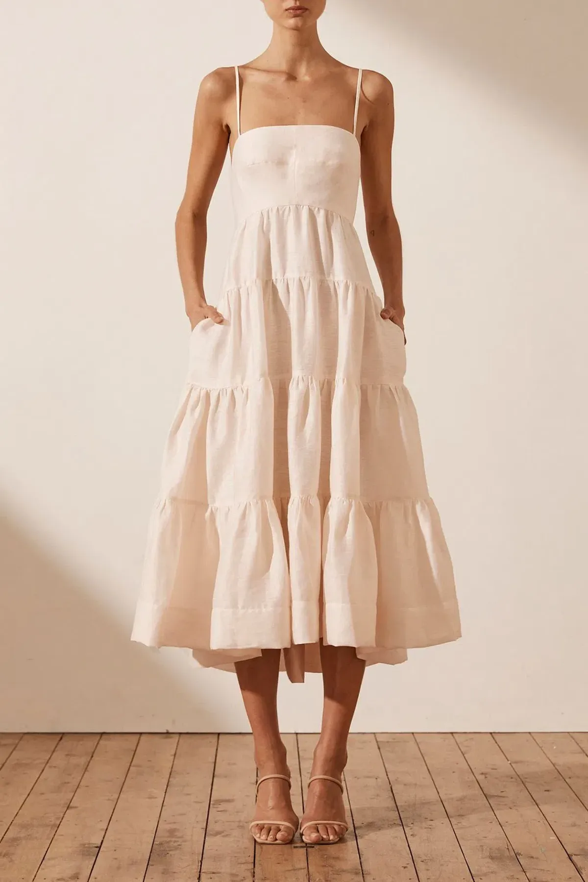 Shona Joy Elsa Tiered Midi Dress Ecru Size 10 / M - Image 1