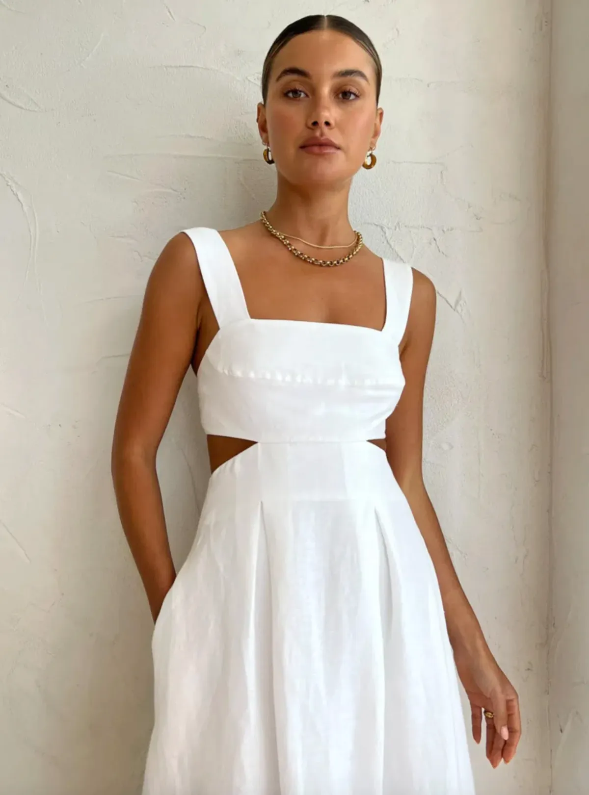 Shona Joy Morgan Linen Cut Out Midi Dress in Ivory Size 10 / M - Image 6