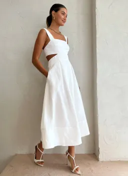 Shona Joy Morgan Linen Cut Out Midi Dress in Ivory Size 10 / M for rent on The Volte - image 5