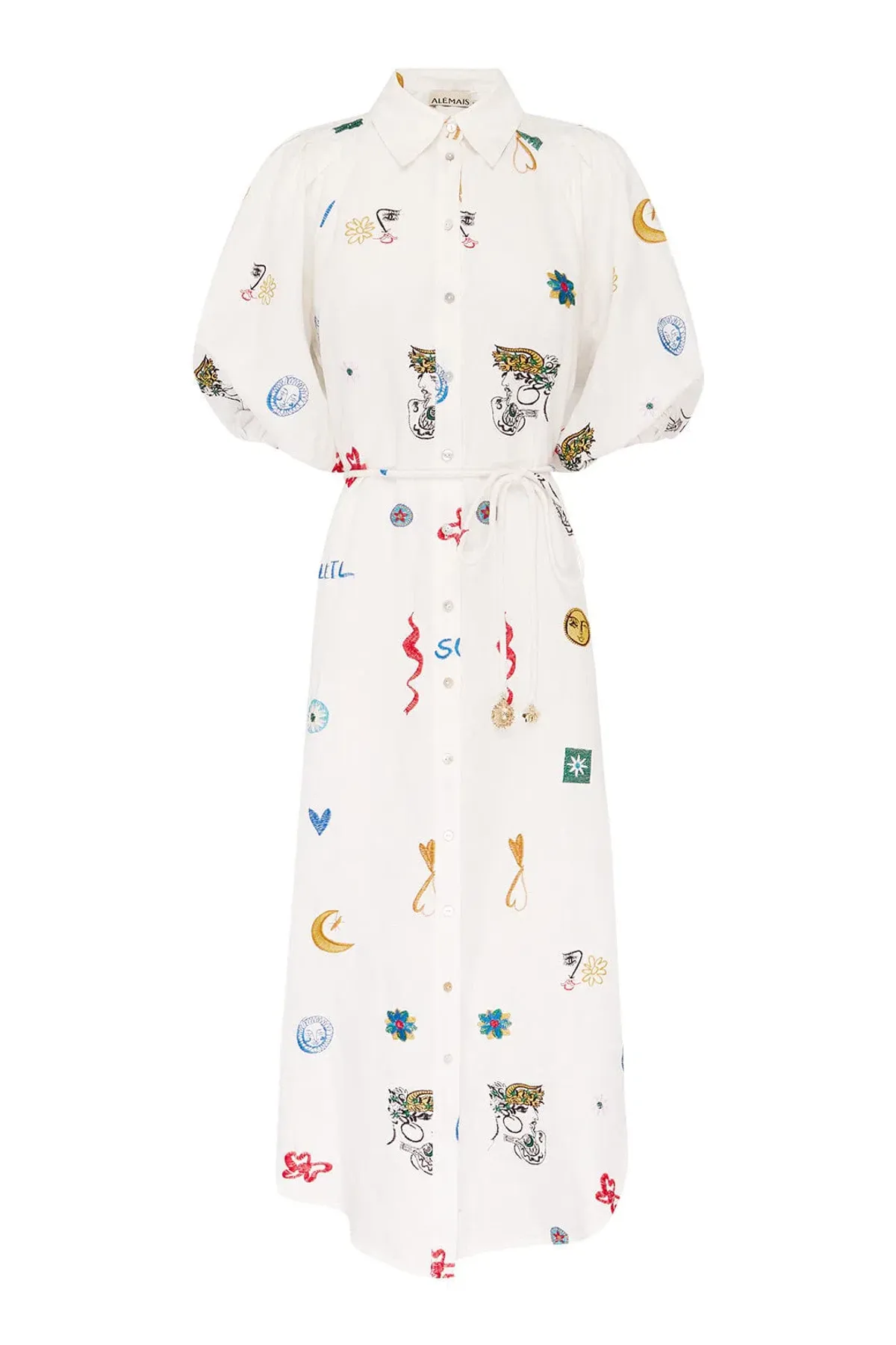 Alemais Soleil Embroidered Linen Shirtdress Print Size 12 - Image 9