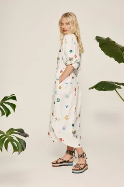 Alemais Soleil Embroidered Linen Shirtdress Print Size 12 for rent on The Volte - image 8