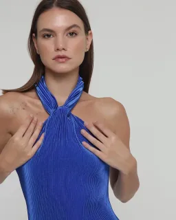 Lidee Soiree Pleated Halter Gown Moroccan Blue Size 8 for rent on The Volte - image 2