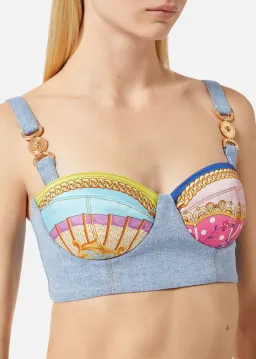 Versace Ventagli Denim Bralette Top Blue Size AU 8 for rent on The Volte - image 1