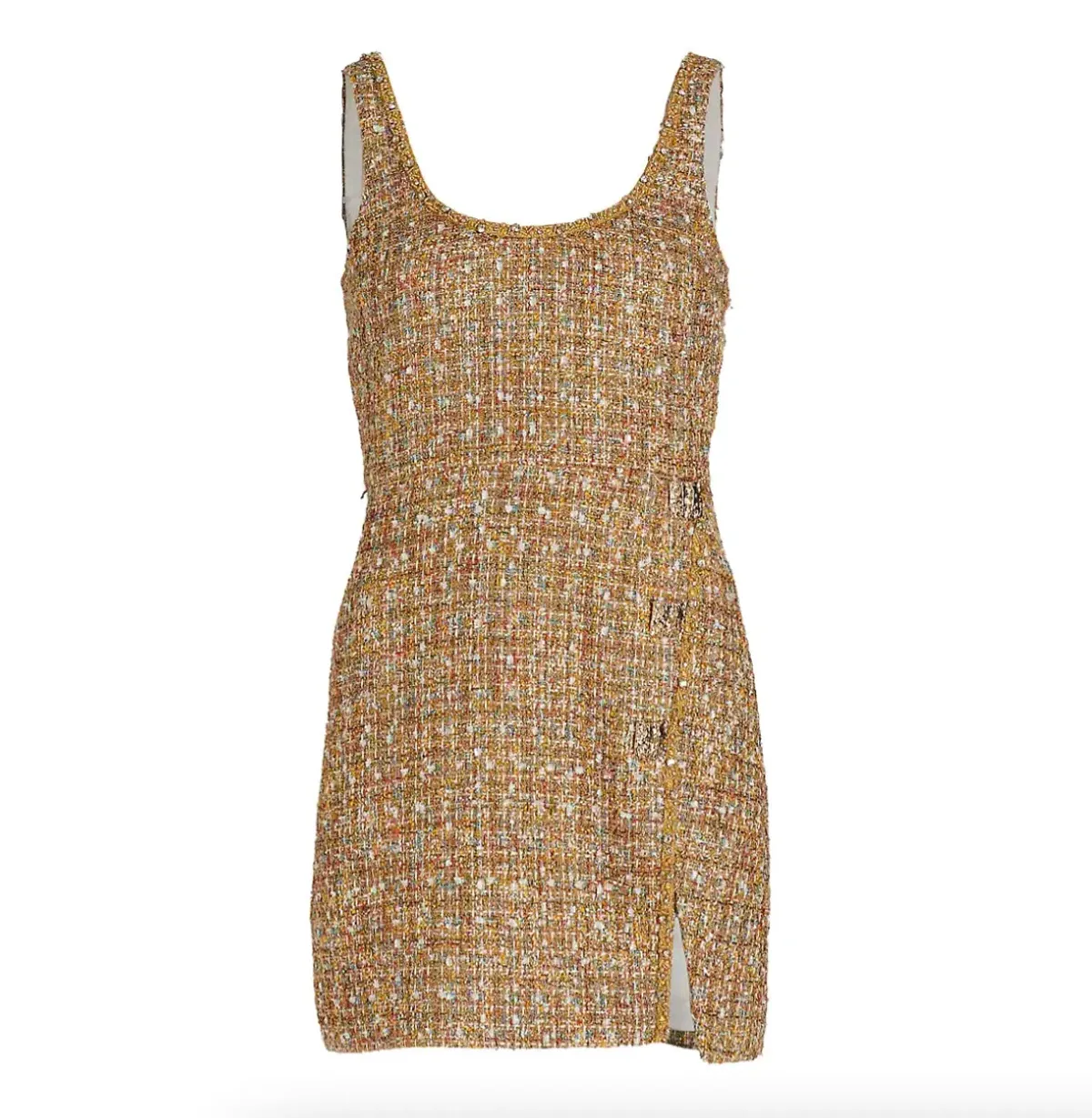 Self Portrait Gold Tinsel Boucle Beaded Mini Dress Gold Size 10 - Image 5