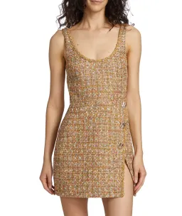 Self Portrait Gold Tinsel Boucle Beaded Mini Dress Gold Size 10 for rent on The Volte - image 2
