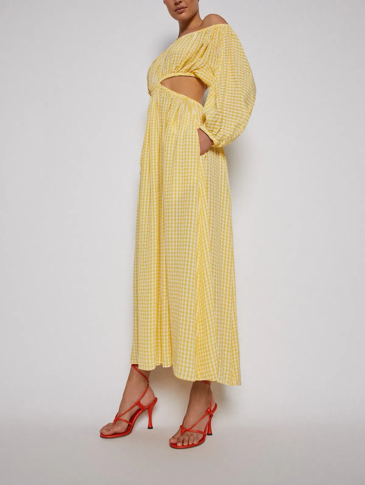 Scanlan Theodore Gingham Cut Out Dress Yellow Size 8 - Image 2