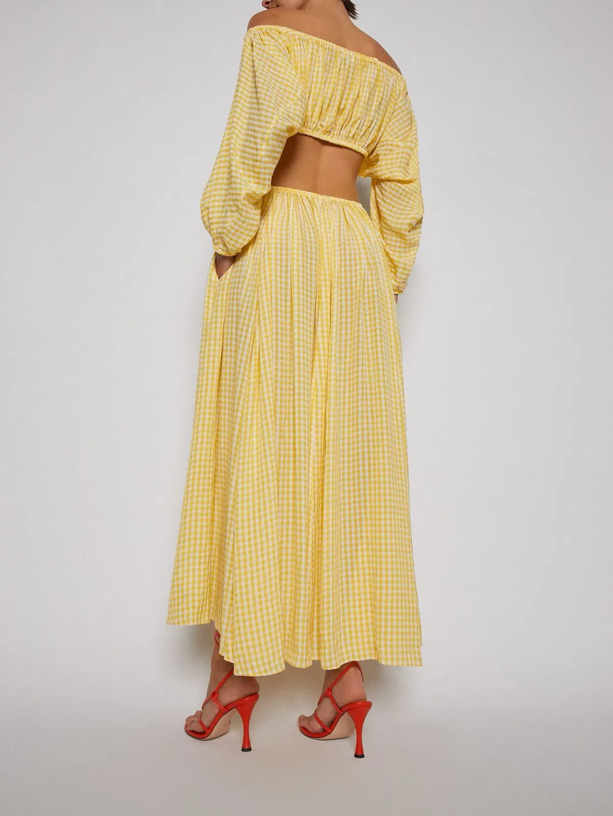 Scanlan Theodore Gingham Cut Out Dress Yellow Size 8 - Image 3