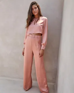 Kookai Lloyd belted Wide Leg Silk Pants Dusty Pink Size 38/AU 10 for rent on The Volte - image 1