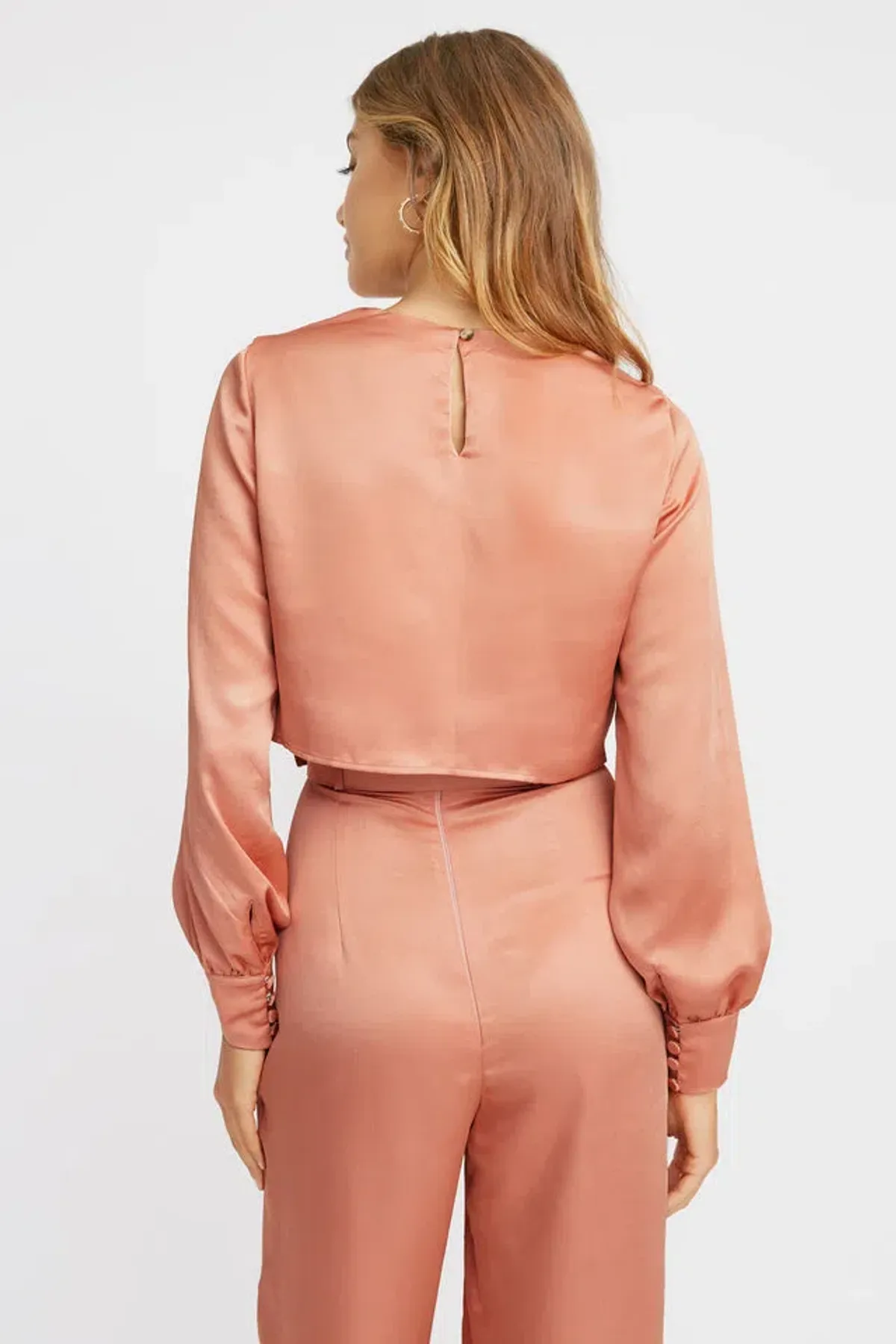 Kookai Lloyd Keyhole Silk Long Sleeve Top Dusty Pink Size 36/AU 8 - Image 4