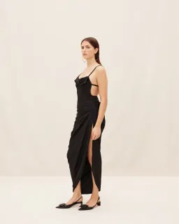 Jacquemus La Robe Saudade Asymmetrical Dress in Black Size 10 for rent on The Volte - image 2