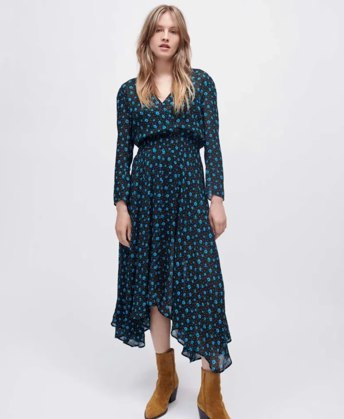 Maje Rayemia V-neck midi floral Black Size 38 / AU 10 - Image 1