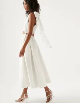 Aje Henriette Tie Strap Midi Dress Ivory Size 8 / S for rent on The Volte - image 2