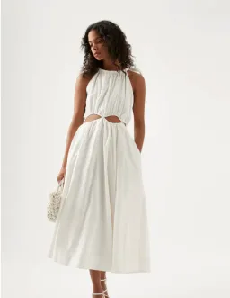 Aje Henriette Tie Strap Midi Dress Ivory Size 8 / S for rent on The Volte - image 1