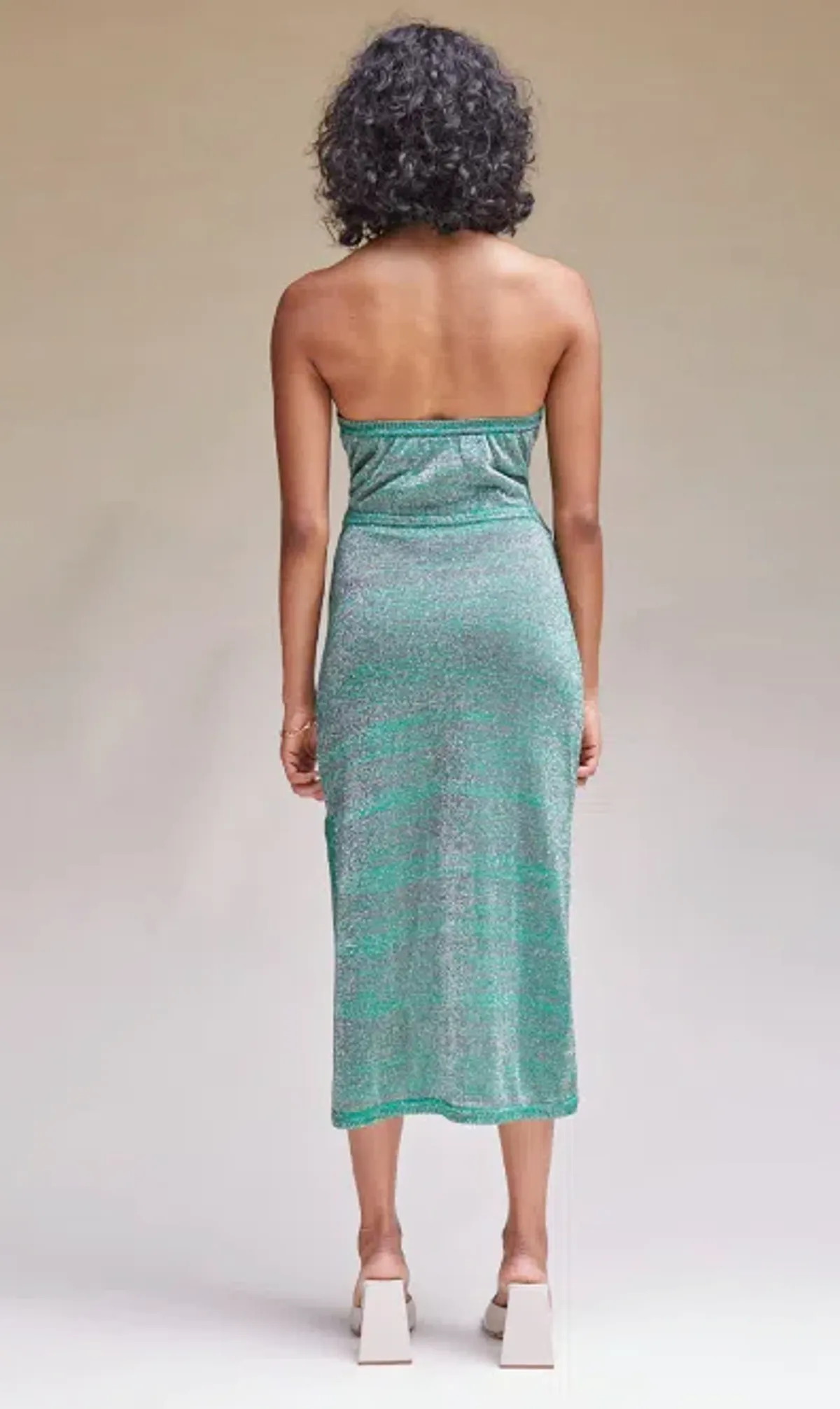 Suboo Aylish Halter Midi Dress in Green Metallic Size 6 - Image 3