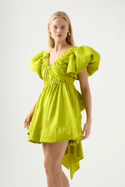 Aje Gretta Bow Back Mini Dress Chartreuse Green Size 16 / 2XL for rent on The Volte - image 2