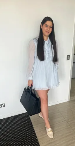 Self Portrait Broderie-Collar Pleated Chiffon Mini Dress Blue Size 12 for rent on The Volte - image 2