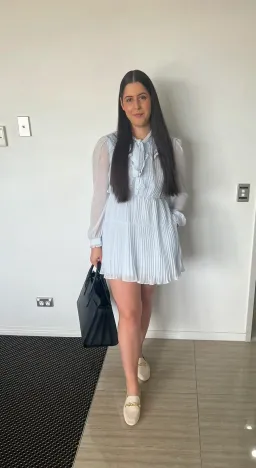 Self Portrait Broderie-Collar Pleated Chiffon Mini Dress Blue Size 12 for rent on The Volte - image 3