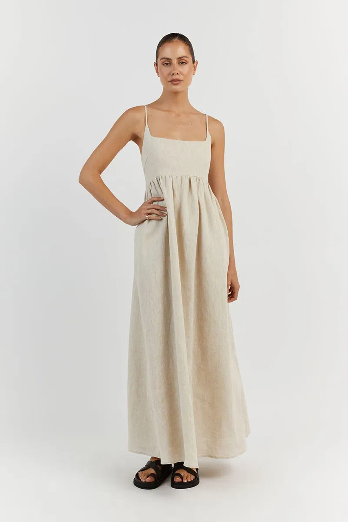 DISSH Sunny Natural Linen Midi Dress Beige Size 8 - Image 2