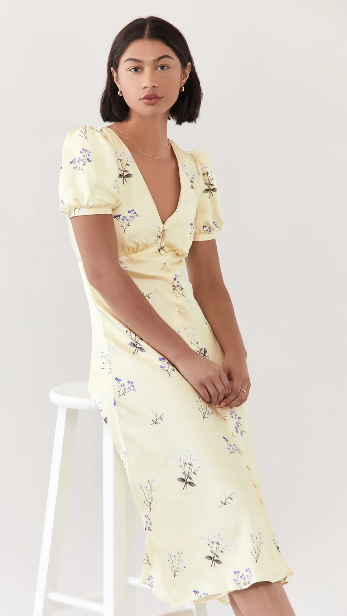 Self Portrait Yellow Vintage Floral Midi Dress Floral Size 10 - Image 3