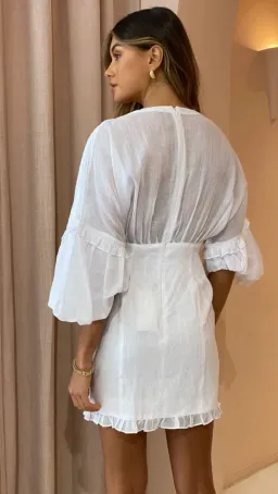 Joslin Taylor Linen Ramie Mini Dress In Optical White Size 6 for rent on The Volte - image 4