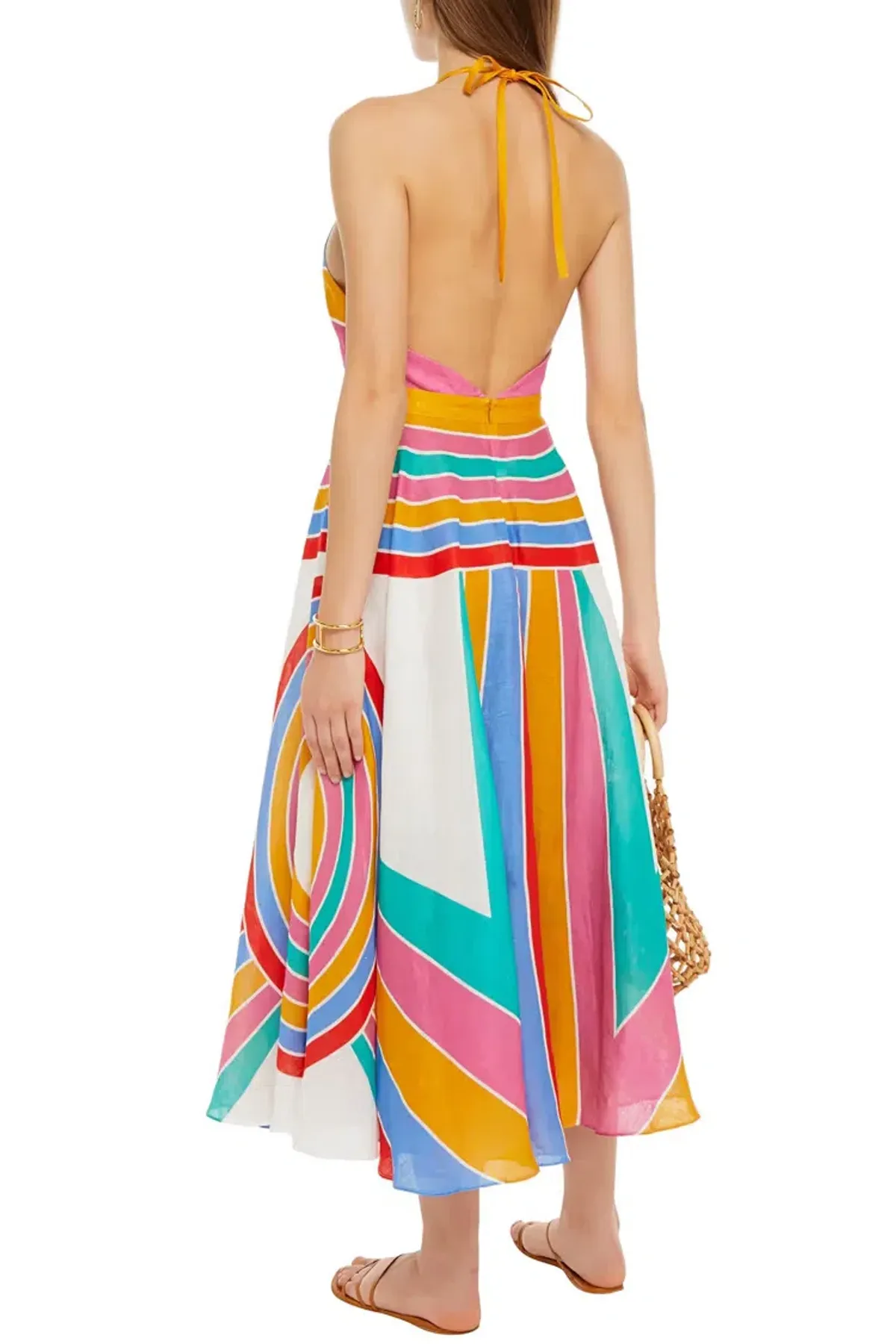 Zimmermann Fiesta Rainbow Halter Midi Dress Multi Color Size 1 / Au 10 - Image 2