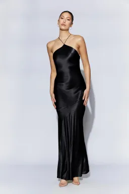 Meshki Avery Satin Maxi Halter Dress - Black Size XS / AU 6 for rent on The Volte - image 3