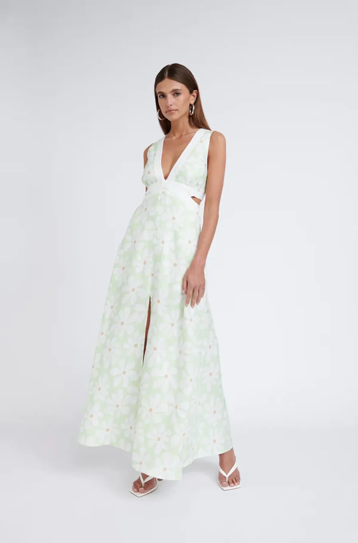 By Johnny Fleur Midi Dress Print Green Size AU 8  - Image 1