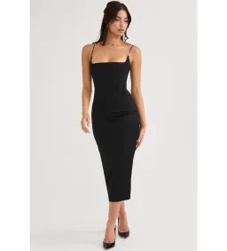 House of CB Anais Satin Pointed Corset Midi Dress Black Size 10 for rent on The Volte - image 1