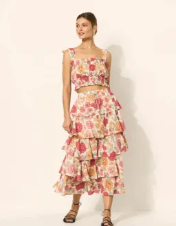 Kivari Camela Shirred Top Size 14 and Midi Skirt Size 10 Set Floral  for rent on The Volte - image 2