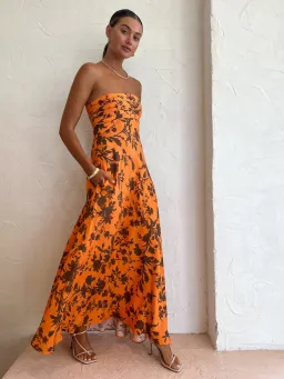 Shona Joy Uli Corded Strapless  Maxi Dress Orange Floral Size 8 / S for rent on The Volte - image 3