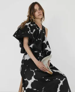 Aje Oxidised One Shoulder Gown Print Size 8  for rent on The Volte - image 4