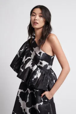 Aje Oxidised One Shoulder Gown Print Size 8  for rent on The Volte - image 2