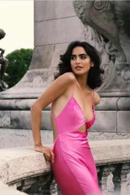 Meshki Sadie Satin Halter Ruched Slip Maxi Dress Pink Size 8  for rent on The Volte - image 2