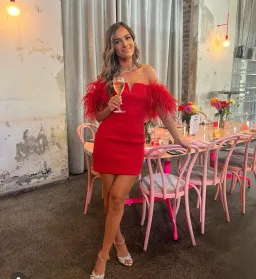 Rebecca Vallance Scarlett Feather Mini Dress Red Size 4 for rent on The Volte - image 4