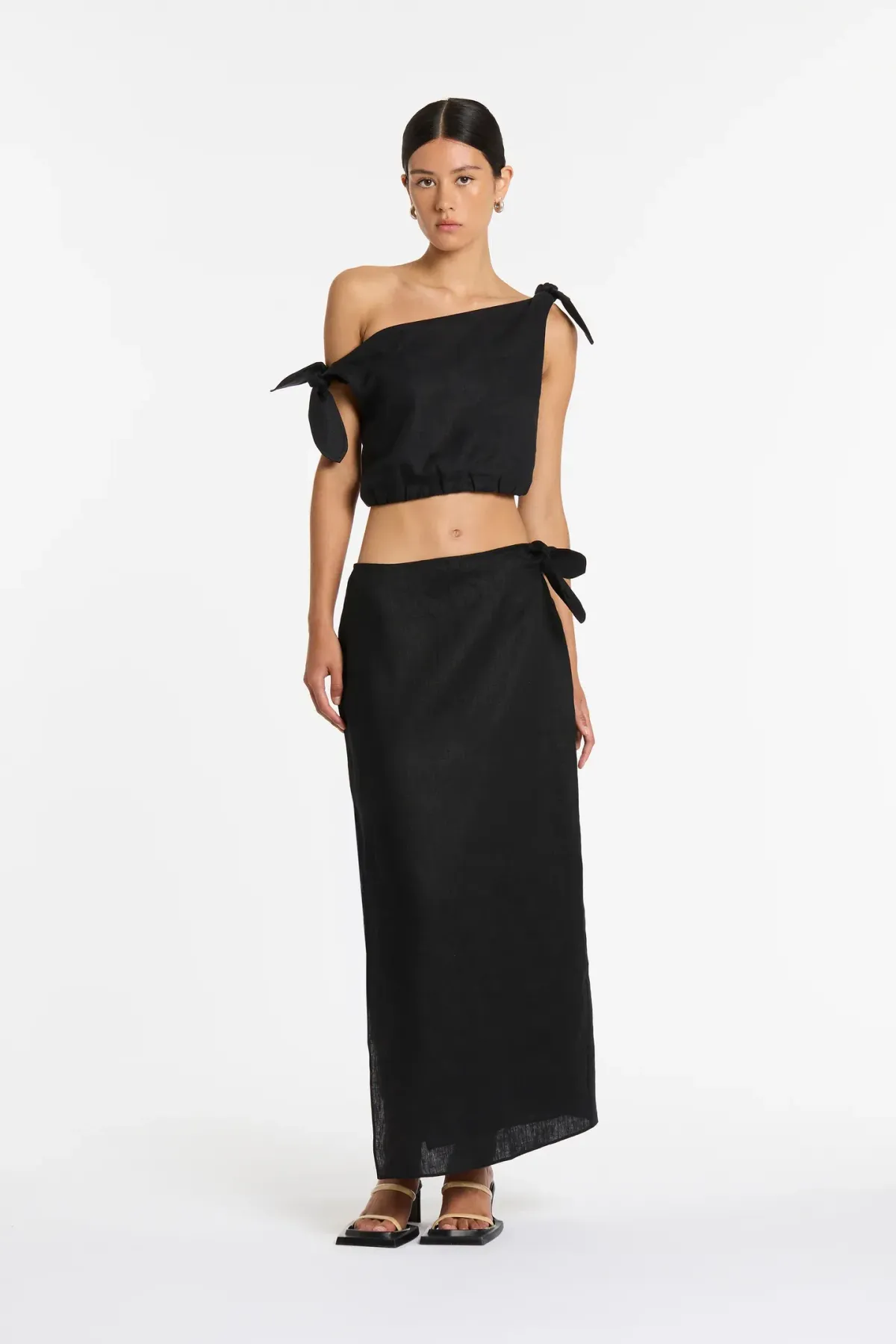 Sir the Label Bettina Tie Crop and Midi Skirt Set in Black Size 0 / Au 6 - Image 1