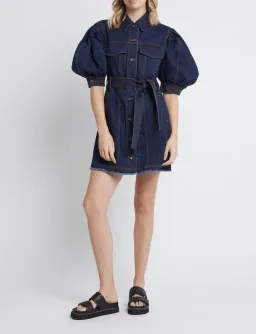 Aje Tori Denim Mini Dress Blue Size 14 for rent on The Volte - image 1