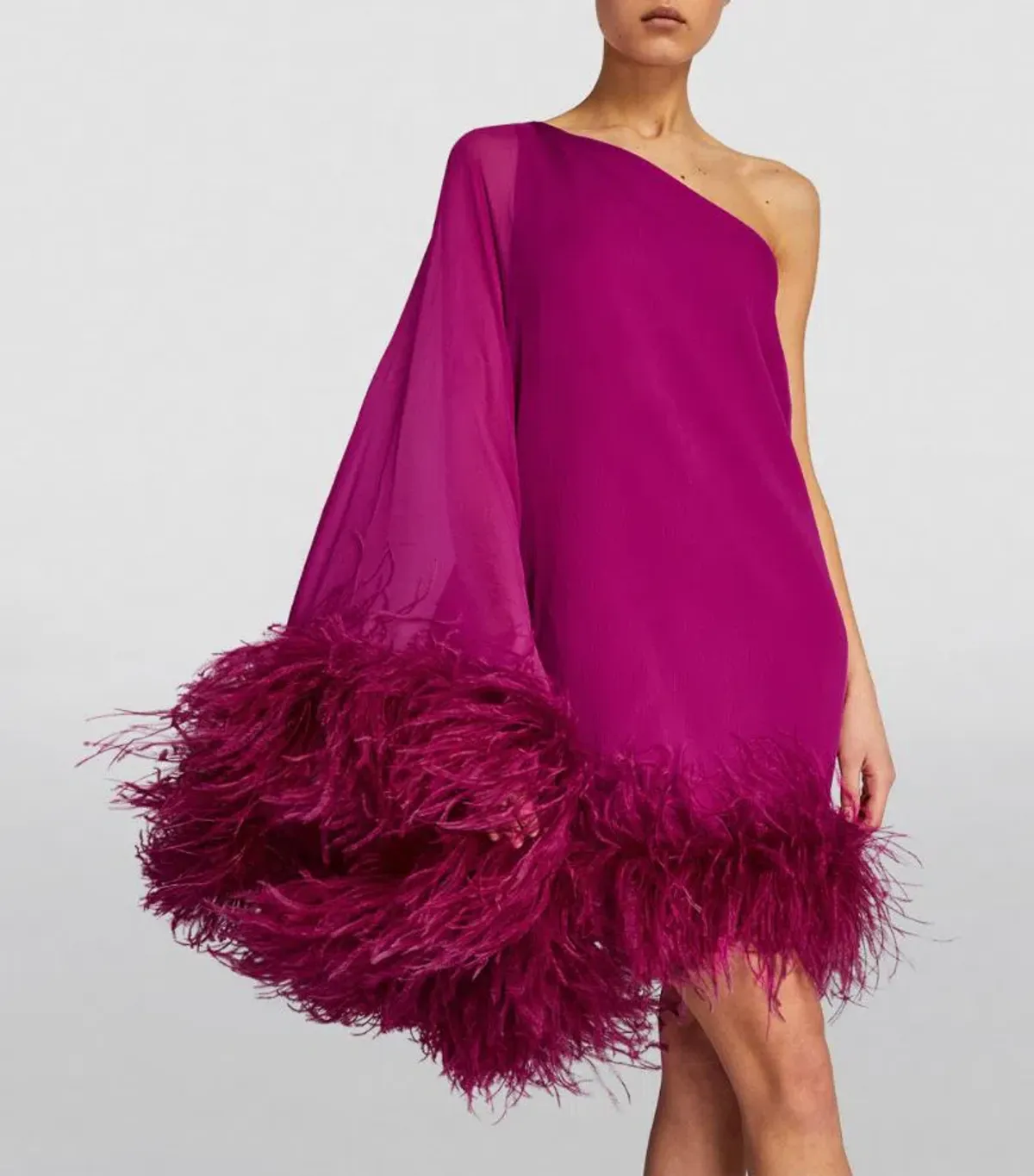 TALLER MARMO  Feather-Trimmed Asymmetric Mini Dress Pink Size 10 - Image 2