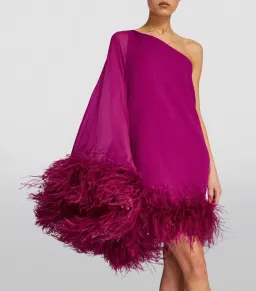 TALLER MARMO  Feather-Trimmed Asymmetric Mini Dress Pink Size 10 for rent on The Volte - image 2