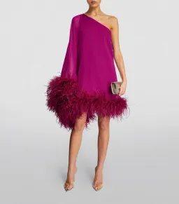 TALLER MARMO  Feather-Trimmed Asymmetric Mini Dress Pink Size 10 for rent on The Volte - image 1
