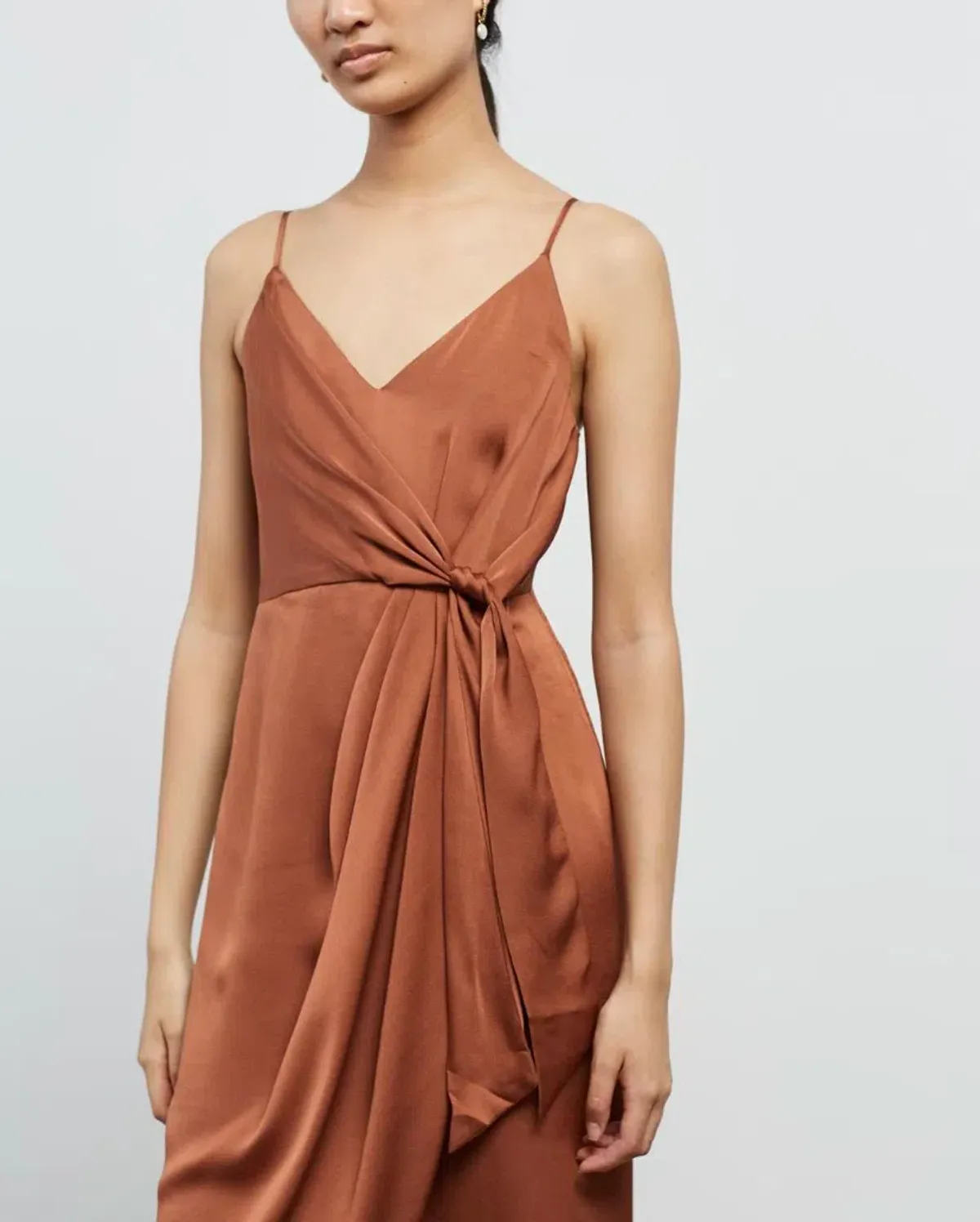 Shona Joy Luxe Tie Front Cocktail Dress Mocha Size 10  - Image 3