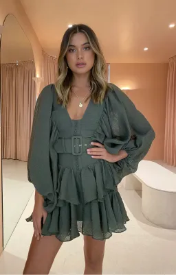 Shona Joy Charlotte Plunged Dress in Khaki Size 10 for rent on The Volte - image 2