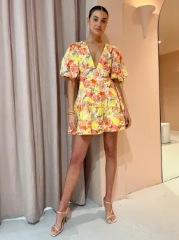 By Nicola Sol Puff Sleeve Mini Dress in Citrus Print Size 6 for rent on The Volte - image 1